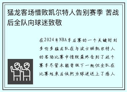 猛龙客场惜败凯尔特人告别赛季 苦战后全队向球迷致敬