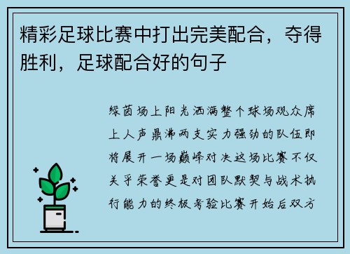 精彩足球比赛中打出完美配合，夺得胜利，足球配合好的句子